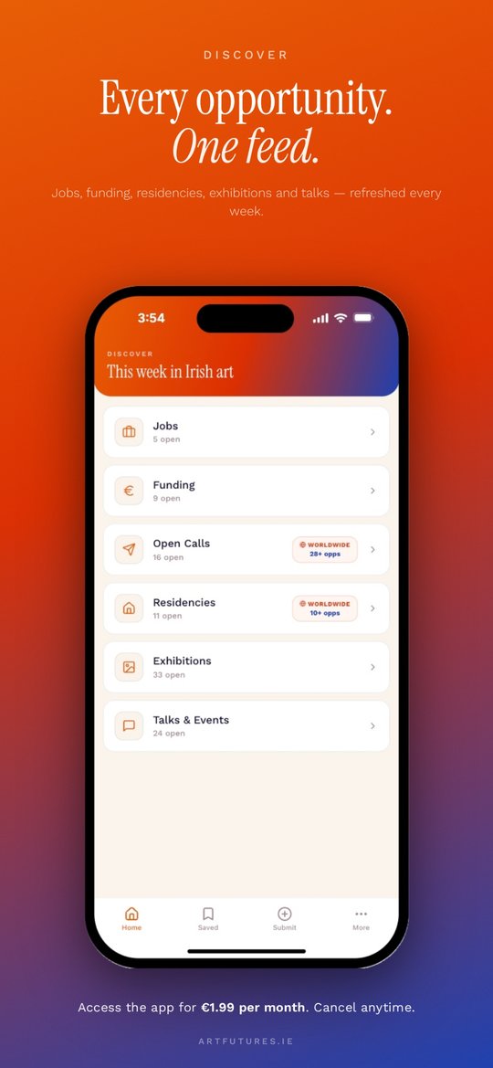 Art Futures home screen — This week in Irish art